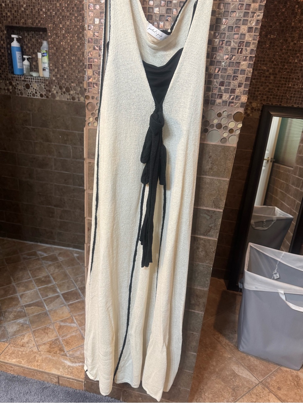 Petal & Pup Cream Maxi Dress with Black Tie Detail
